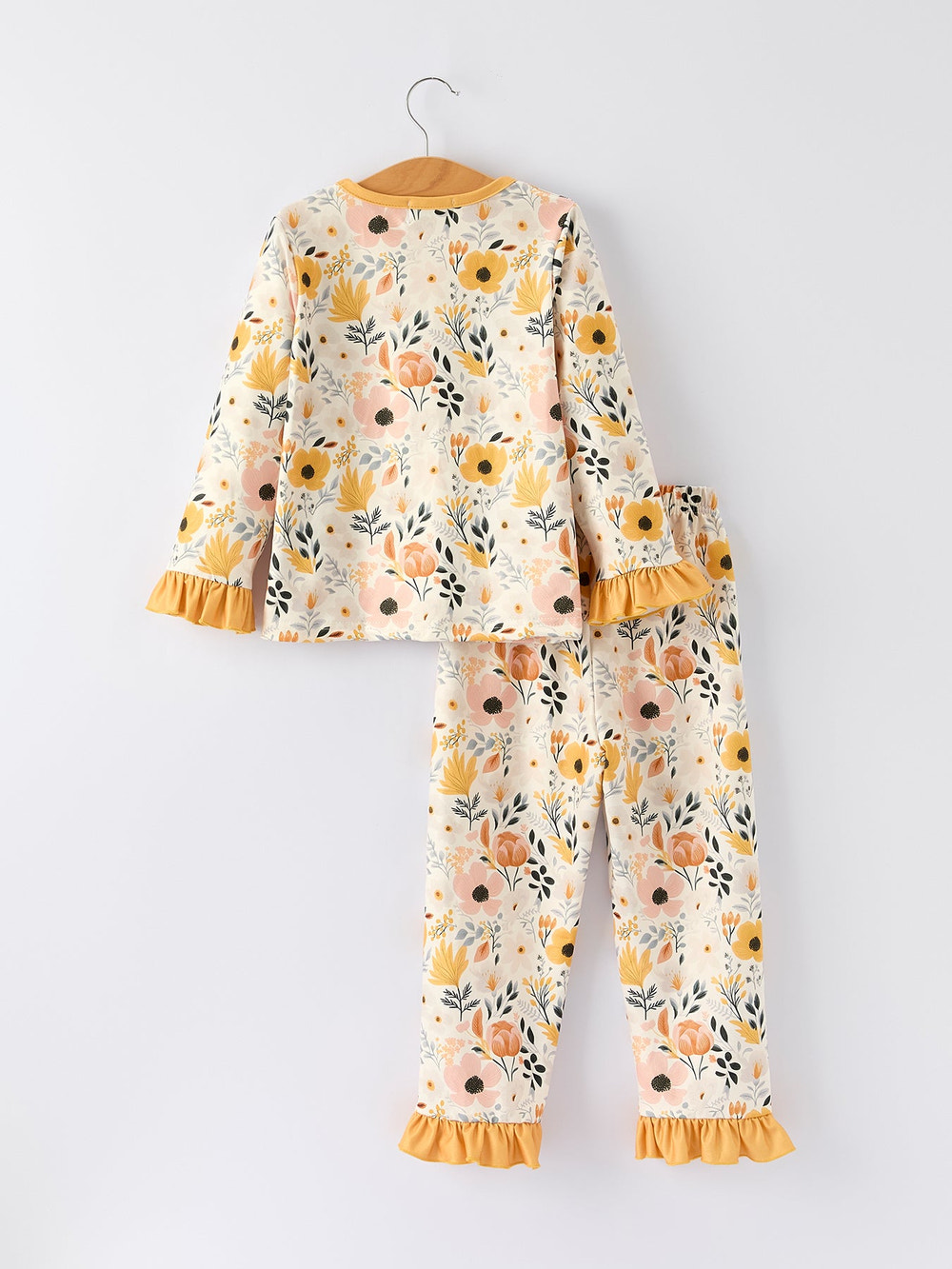 Fall Floral Print Girls Pajamas Set with Ruffle Details for Baby & Toddler