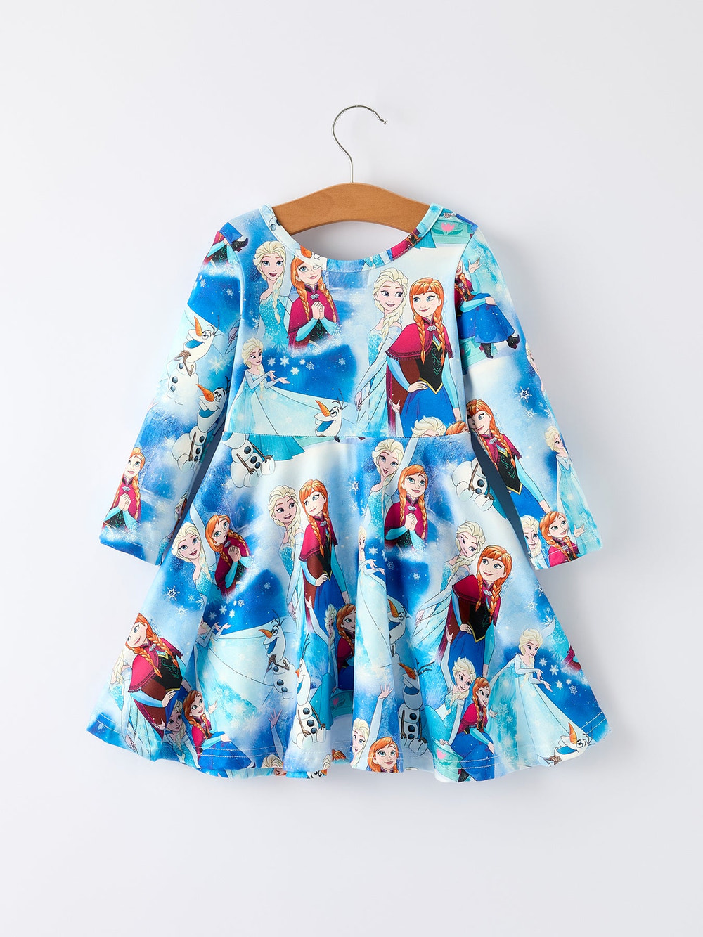 Blue Christmas Character Print Party Dress