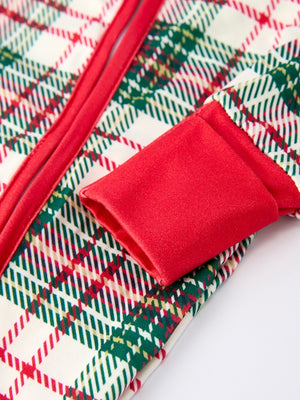 Christmas Plaid Baby Girls Romper with Long Sleeves and Red Cuffs