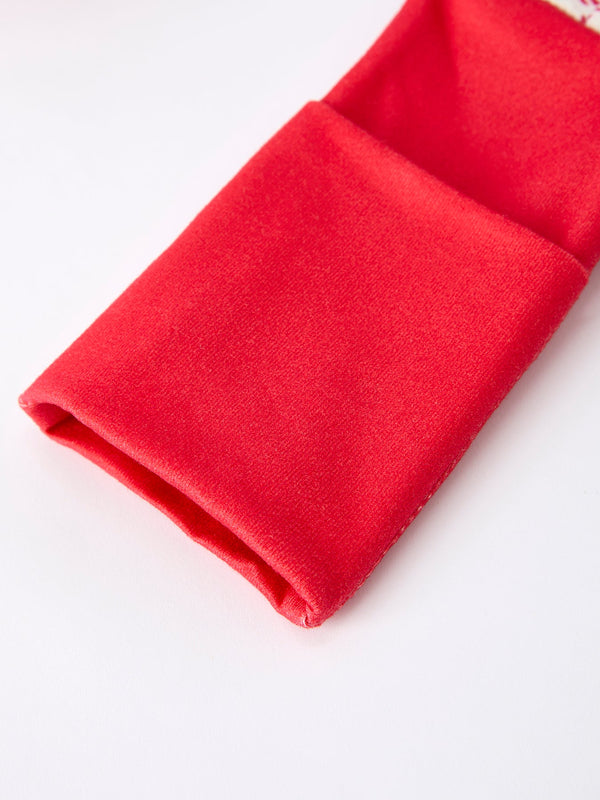 Christmas Plaid Baby Girls Romper with Long Sleeves and Red Cuffs