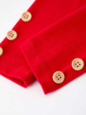 Girl Christmas Outfit – Puff Sleeve Top and Red Leggings Set