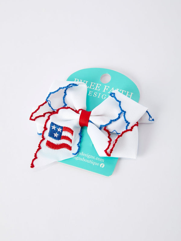 Stars & Stripes Flag Hair Bow – Toddler Girls July 4th Hair Accessory