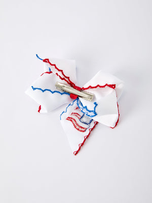 Stars & Stripes Flag Hair Bow – Toddler Girls July 4th Hair Accessory