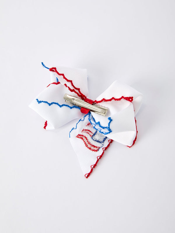 Stars & Stripes Flag Hair Bow – Toddler Girls July 4th Hair Accessory