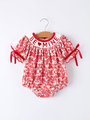 Valentine's Day "BE ❤ MINE" Embroidered Floral Girls' Romper