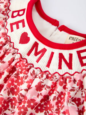 Valentine's Day "BE ❤ MINE" Embroidered Floral Girls' Romper