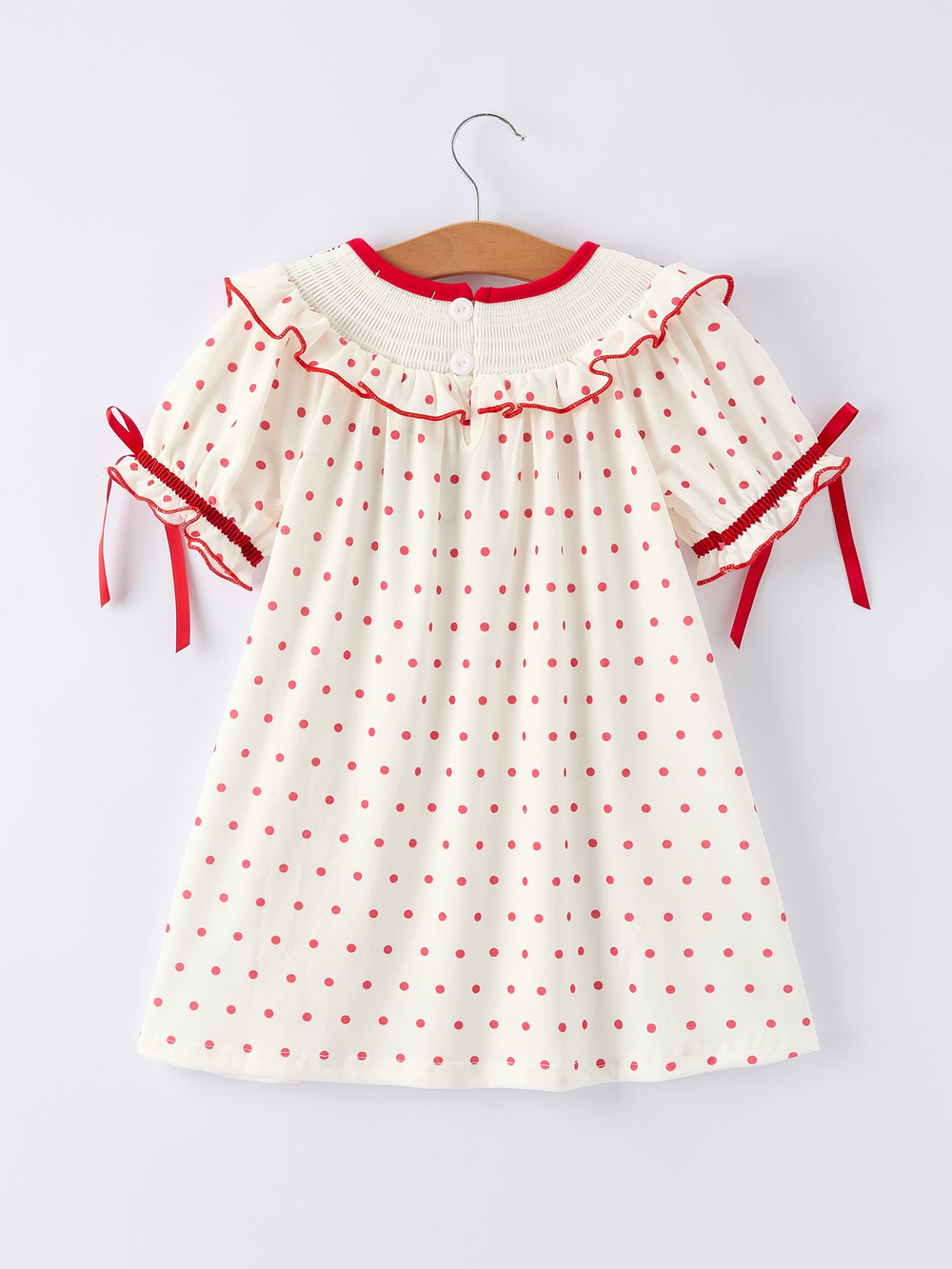 Valentine's Day Polka Dot Girls' Dress with Smocking Embroidery