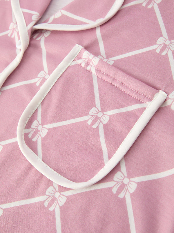 Mommy & me Autumn Check Bow Girls Lapel Pajamas