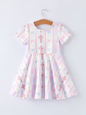 Easter Egg and Cross Print Christening Dress for Girls - Angle 2 View