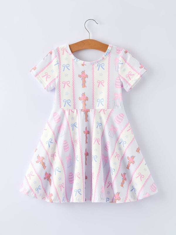 Easter Egg and Cross Print Christening Dress for Girls - Angle 2 View