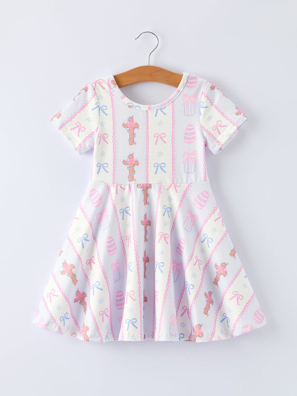 Easter Egg and Cross Print Christening Dress for Girls - Perfect for special occasions and celebrations.