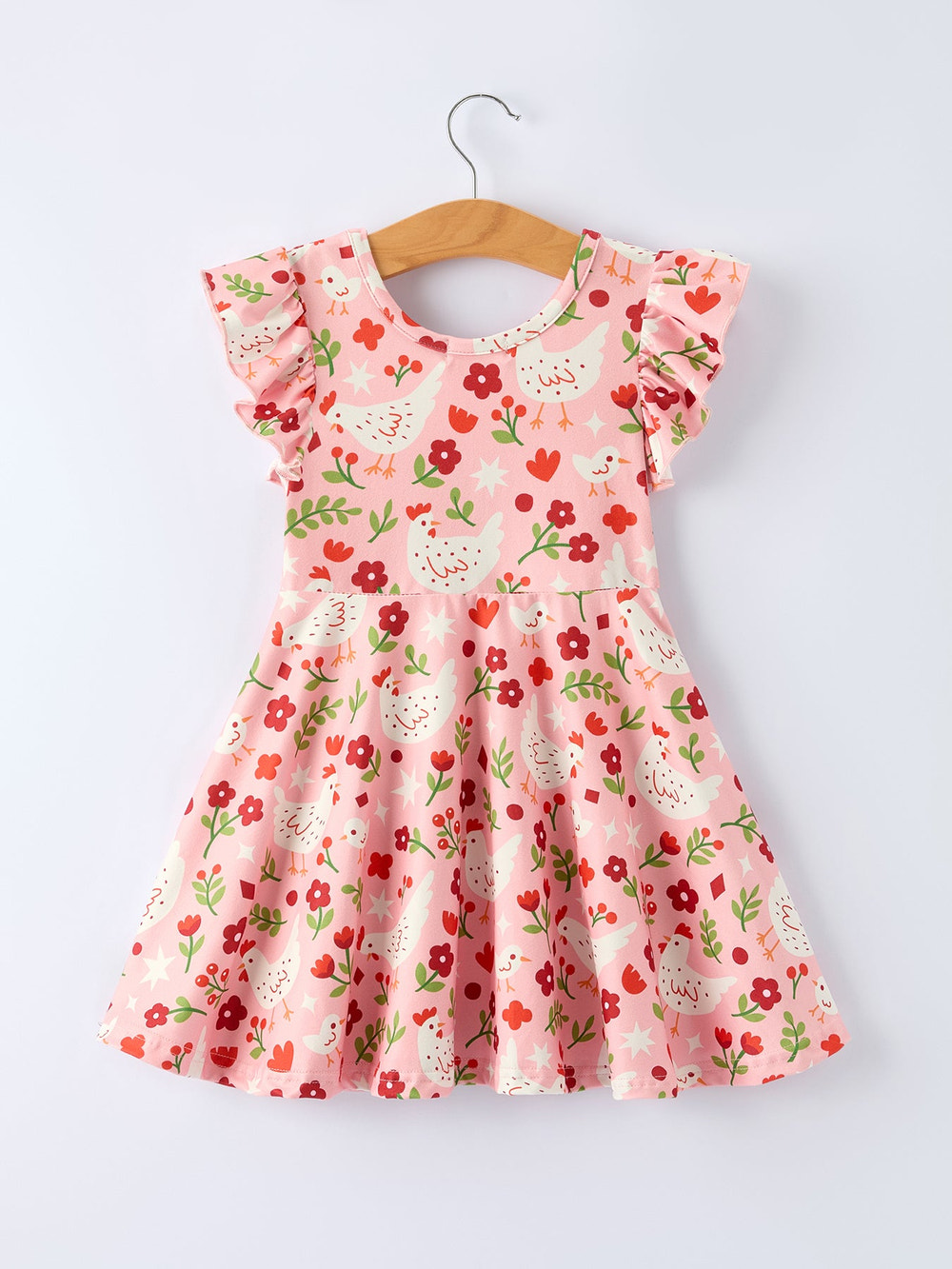 Spring Chicken Floral Farm Print Girls Dress - Cute and vibrant dress for girls, perfect for spring outings.