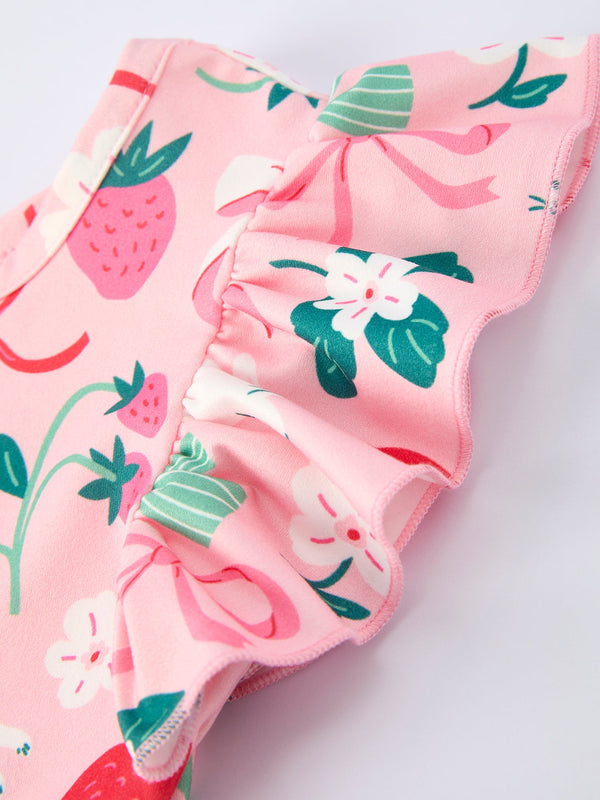Easter Strawberry Bunny Bow Print Dress for girls, showcasing a cute design from angle 4. Perfect for spring celebrations!