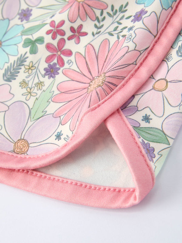 Girls pink floral sleeveless vest top and shorts set, angle 3 view, perfect summer outfit for toddlers.