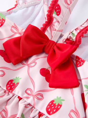 Summer Strawberry Cherry Ruffle Girl Swimwear Set