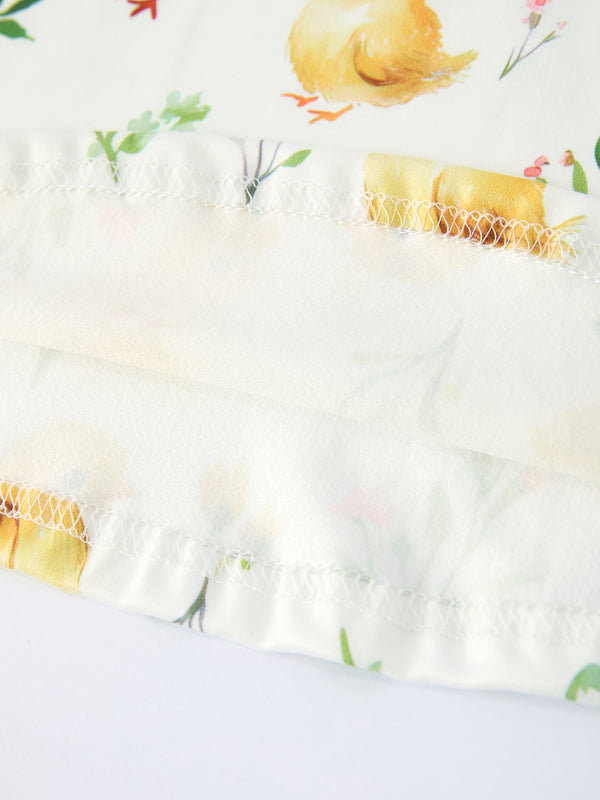 Easter Chick Floral Girls Twirl Short Sleeve Dress