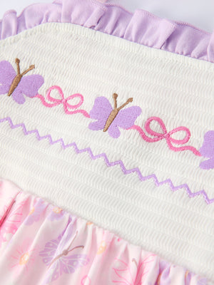 Butterfly Embroidery Smocking Bow Baby Girls Dress
