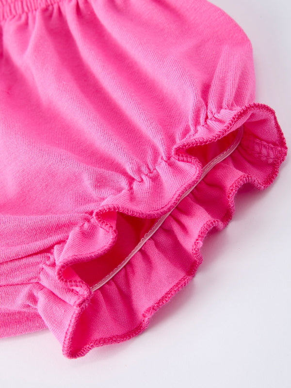 Easter pink bunny embroidered floral long-sleeved girl bloomer set, angle 3 view showcasing cute design.