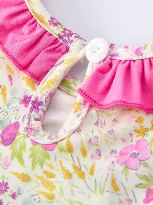 Easter Pink Bunny Embroidered Floral Long-Sleeved Girl Bloomer Set - Angle 5 view showcasing adorable baby outfit.
