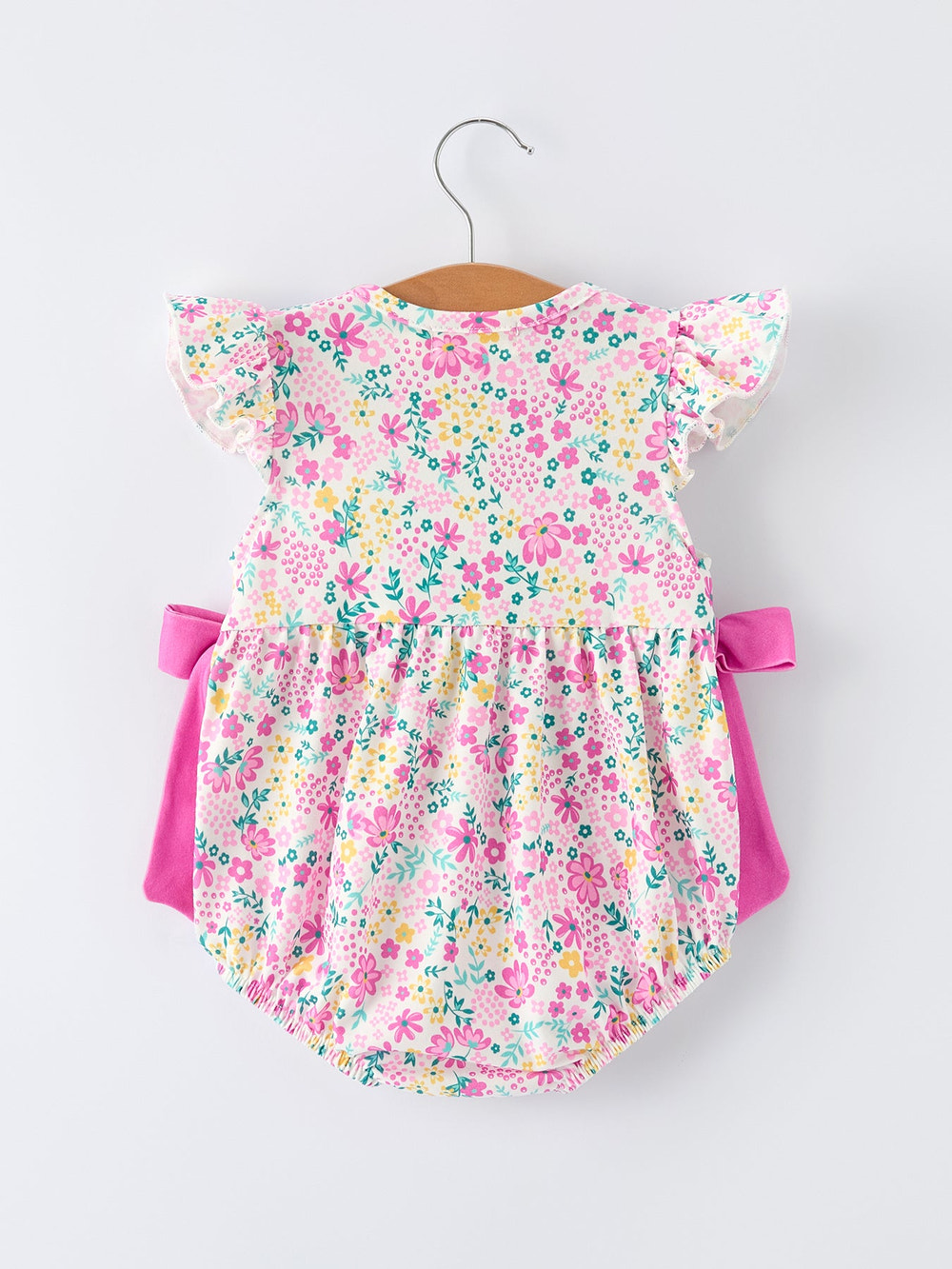 Easter floral bunny bow smocking embroidery romper for baby girls, colorful and charming design.