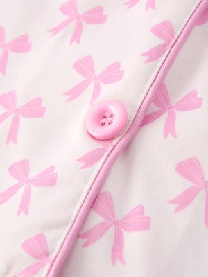 Mommy & Me Pink Bow Print Ruffle Pajama Set