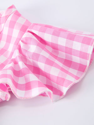 Spring Plaid Baby Girls Romper Bow Flutter Sleeve
