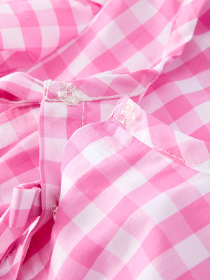 Spring Plaid Baby Girls Romper Bow Flutter Sleeve