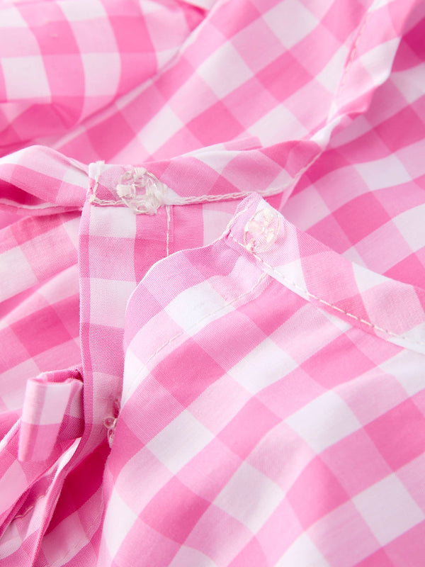 Spring Plaid Baby Girls Romper Bow Flutter Sleeve