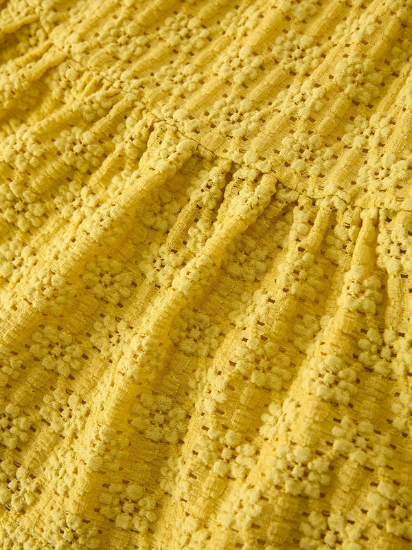 Spring Solid Girls Lace Tiered Dress With Scrunchie