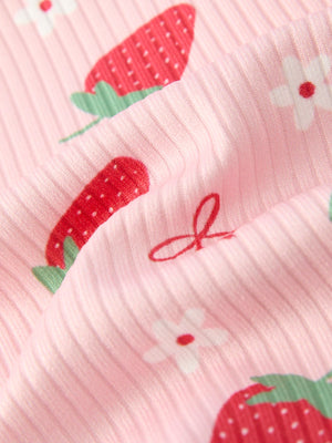 Strawberry Bow Girls Short Sleeves Dress
