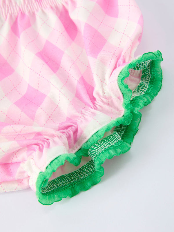 Spring Golf Embroidered Baby Girls Smocked Bow Bloomer Set