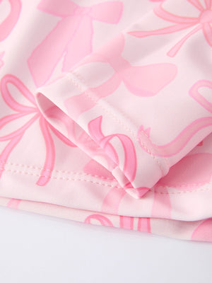 Summer Bow Print Girls Long Sleeve Swim Set