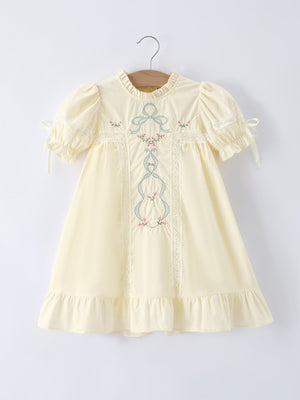 Embroidered Lace Girls' Short-sleeved Dress