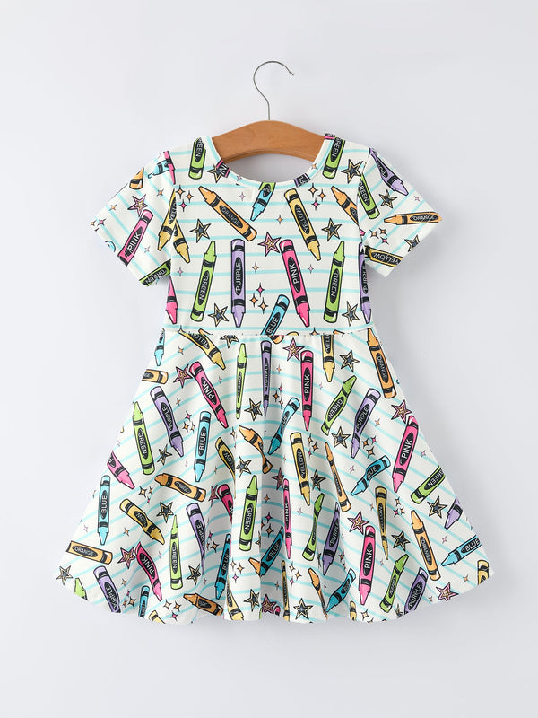 Girl Back To School Pencil Print Dress