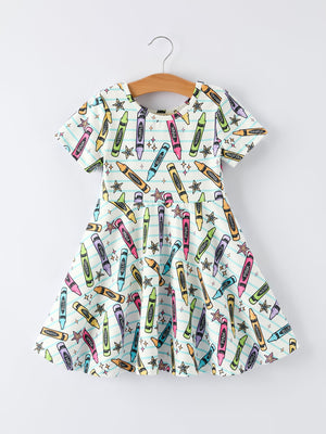 Girl Back To School Pencil Print Dress