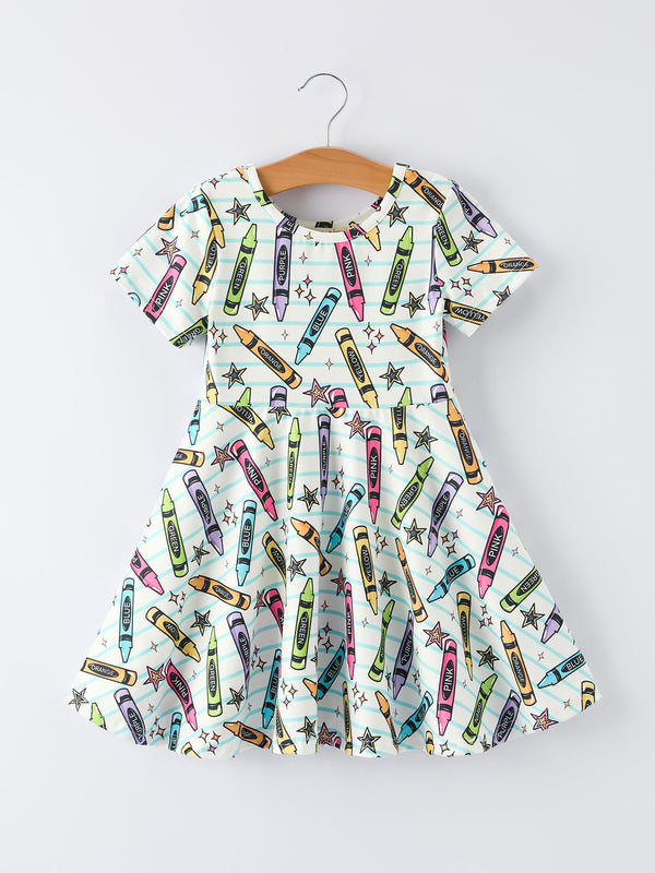 Girl Back To School Pencil Print Dress