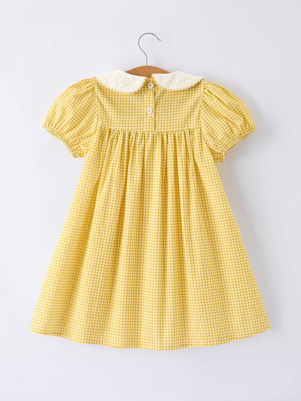 Yellow Goose Embroidered Smocked Plaid Dress
