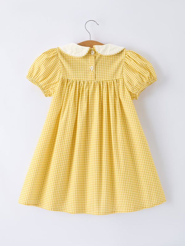 Yellow Goose Embroidered Smocked Plaid Dress