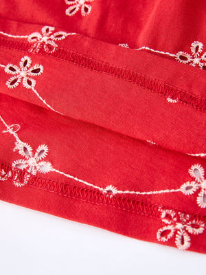 Red Color Girl Bow Strap Ruffle Dress