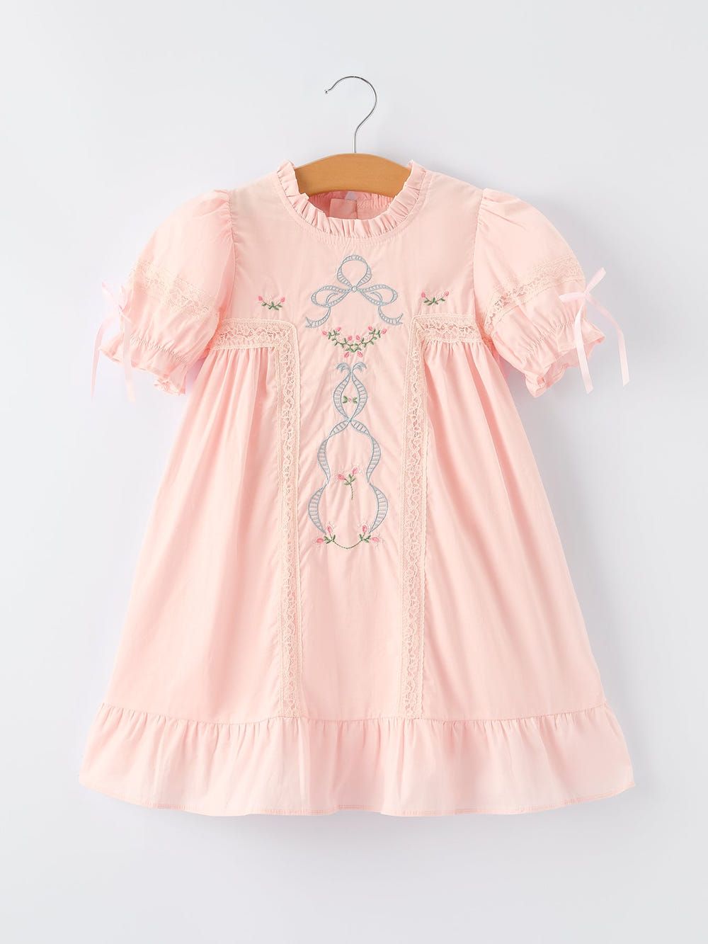 Embroidered Lace Girls' Short-sleeved Dress