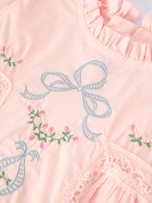 Embroidered Lace Girls' Short-sleeved Dress