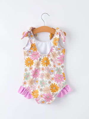 Floral Print Girls Ruffle Leg One Piece Swimsuit
