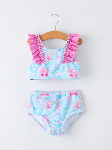 Summer Ocean Print Girls Two Piece Swimsuit
