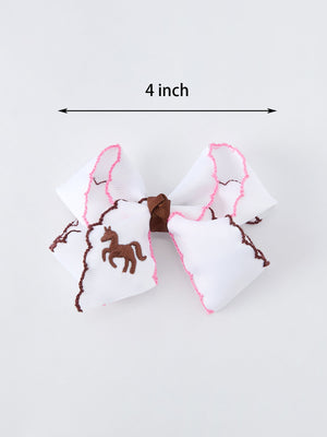 Western Horse Embroidery Ruffle Edge Girls Hairpin 4 Inch