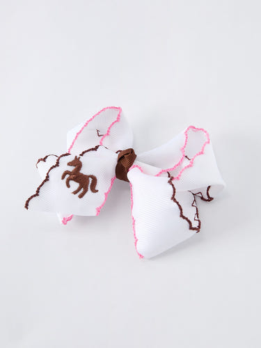 Western Horse Embroidery Ruffle Edge Girls Hairpin 4/6.25 Inches