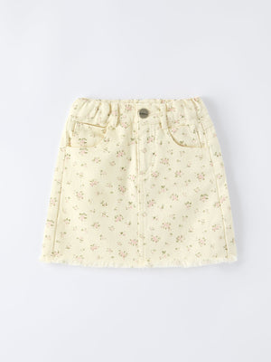 Flower Letter Girl Short Sleeve Top Denim Skirt Set