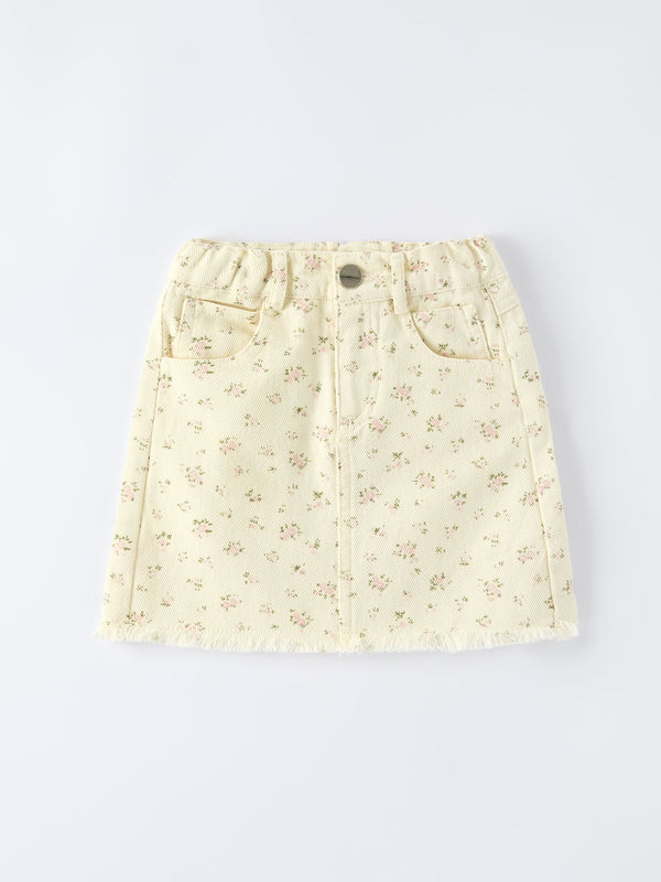 Flower Letter Girl Short Sleeve Top Denim Skirt Set