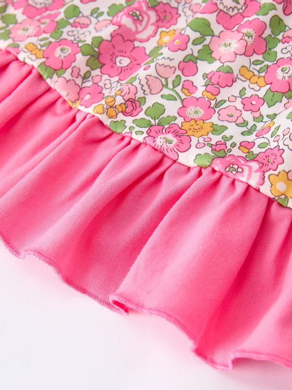 "DADDY'S GIRL" bow embroidered ruffle collar dress for girls, angle view showcasing cute design and details.