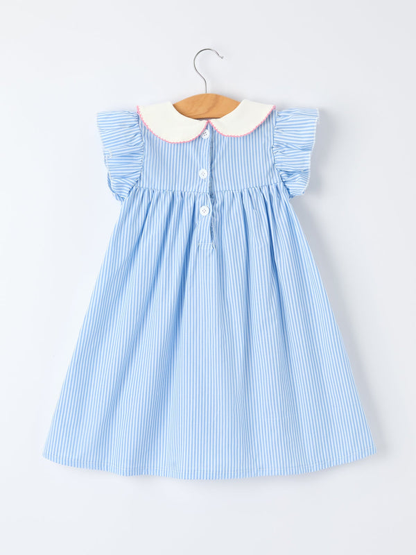 Blue Stripe Girl Dress Petal Peter Pan Collar Bow