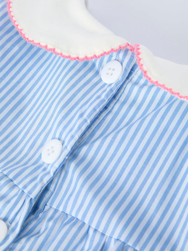 Blue Stripe Girl Dress Petal Peter Pan Collar Bow